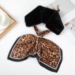 Wholesale faux Fur Collar Scarf attached leopard print satin tie decorative broo
