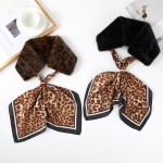 Wholesale faux Fur Collar Scarf attached leopard print satin tie decorative broo