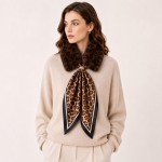 Wholesale faux Fur Collar Scarf attached leopard print satin tie decorative broo