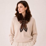 Wholesale faux Fur Collar Scarf attached leopard print satin tie decorative broo