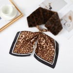 Wholesale faux Fur Collar Scarf attached leopard print satin tie decorative broo