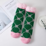 Wholesale bow Checkered Sherpa Slipper Socks two trend right prints dainty bow l