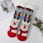 Wholesale christmas Reindeer Sherpa Lined Slipper Socks fuzzy reindeer pom pom t