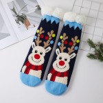 Wholesale christmas Reindeer Sherpa Lined Slipper Socks fuzzy reindeer pom pom t