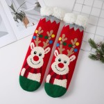 Wholesale christmas Reindeer Sherpa Lined Slipper Socks fuzzy reindeer pom pom t