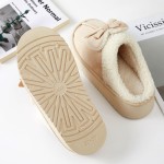 Wholesale faux Suede Bow Slippers plush sherpa lining fluffy folded cuff sweet t