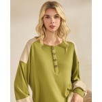 Wholesale color block waffle knit henley top buttoned placket relaxed drop shoul