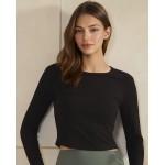 Wholesale ribbed Long Sleeve Cropped Fitted Top Pack Round Neckline Soft Breatha