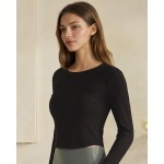 Wholesale ribbed Long Sleeve Cropped Fitted Top Pack Round Neckline Soft Breatha