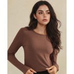 Wholesale ribbed Long Sleeve Cropped Fitted Top Pack Round Neckline Soft Breatha