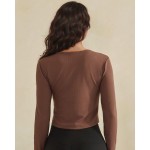 Wholesale ribbed Long Sleeve Cropped Fitted Top Pack Round Neckline Soft Breatha