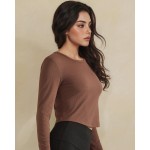 Wholesale ribbed Long Sleeve Cropped Fitted Top Pack Round Neckline Soft Breatha