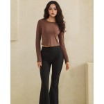 Wholesale ribbed Long Sleeve Cropped Fitted Top Pack Round Neckline Soft Breatha
