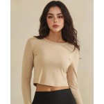 Wholesale ribbed Long Sleeve Cropped Fitted Top Pack Round Neckline Soft Breatha
