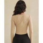 Wholesale ribbed Long Sleeve Cropped Fitted Top Pack Round Neckline Soft Breatha