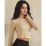 Wholesale ribbed Long Sleeve Cropped Fitted Top Pack Round Neckline Soft Breatha