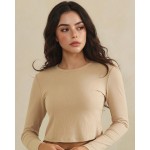 Wholesale ribbed Long Sleeve Cropped Fitted Top Pack Round Neckline Soft Breatha