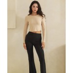 Wholesale ribbed Long Sleeve Cropped Fitted Top Pack Round Neckline Soft Breatha