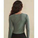Wholesale ribbed Long Sleeve Cropped Fitted Top Pack Round Neckline Soft Breatha
