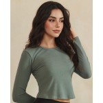 Wholesale ribbed Long Sleeve Cropped Fitted Top Pack Round Neckline Soft Breatha