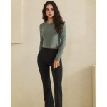 Wholesale ribbed Long Sleeve Cropped Fitted Top Pack Round Neckline Soft Breatha