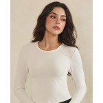 Wholesale ribbed Long Sleeve Cropped Fitted Top Pack Round Neckline Soft Breatha