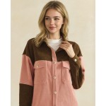 Wholesale color Block Corduroy Shacket Pack Relaxed Fit Dual Chest Flap Pockets