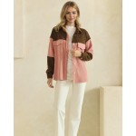 Wholesale color Block Corduroy Shacket Pack Relaxed Fit Dual Chest Flap Pockets