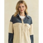 Wholesale color Block Corduroy Shacket Pack Relaxed Fit Dual Chest Flap Pockets
