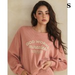 Wholesale god Works Miracles Corduroy Graphic Sweatshirt Crewneck Dropped shoul