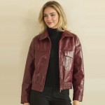 Wholesale faux Leather Bomber Jacket classic point collar full zip front flap ch