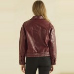 Wholesale faux Leather Bomber Jacket classic point collar full zip front flap ch