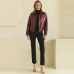 Wholesale faux Leather Bomber Jacket classic point collar full zip front flap ch