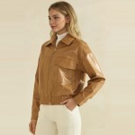 Wholesale faux Leather Bomber Jacket classic point collar full zip front flap ch