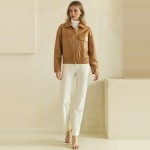 Wholesale faux Leather Bomber Jacket classic point collar full zip front flap ch