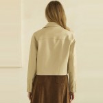 Wholesale cropped Faux Leather Jacket full zip front point collar zippered chest