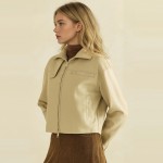 Wholesale cropped Faux Leather Jacket full zip front point collar zippered chest