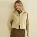Wholesale cropped Faux Leather Jacket full zip front point collar zippered chest