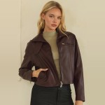 Wholesale cropped Faux Leather Jacket full zip front point collar zippered chest