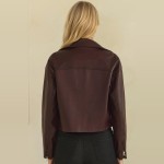 Wholesale cropped Faux Leather Jacket full zip front point collar zippered chest