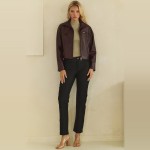 Wholesale cropped Faux Leather Jacket full zip front point collar zippered chest