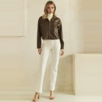 Wholesale cropped Faux Leather Jacket full zip front point collar zippered chest