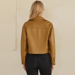 Wholesale cropped Faux Leather Jacket full zip front point collar zippered chest