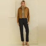 Wholesale cropped Faux Leather Jacket full zip front point collar zippered chest