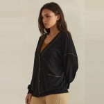 Wholesale button Front Knit Cardigan relaxed V neckline dropped shoulders two ro