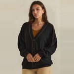 Wholesale button Front Knit Cardigan relaxed V neckline dropped shoulders two ro