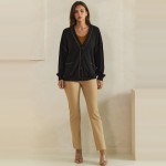 Wholesale button Front Knit Cardigan relaxed V neckline dropped shoulders two ro