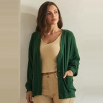 Wholesale button Front Knit Cardigan relaxed V neckline dropped shoulders two ro