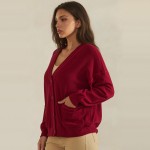 Wholesale button Front Knit Cardigan relaxed V neckline dropped shoulders two ro