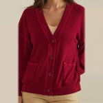 Wholesale button Front Knit Cardigan relaxed V neckline dropped shoulders two ro